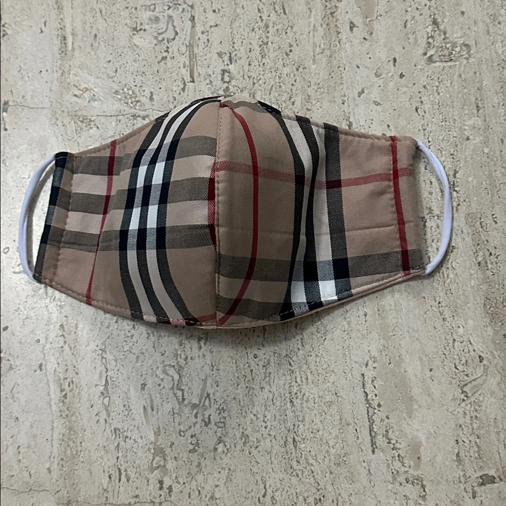 Plaid Face Mask with Elastic Ear straps Beige Black White Red One Size